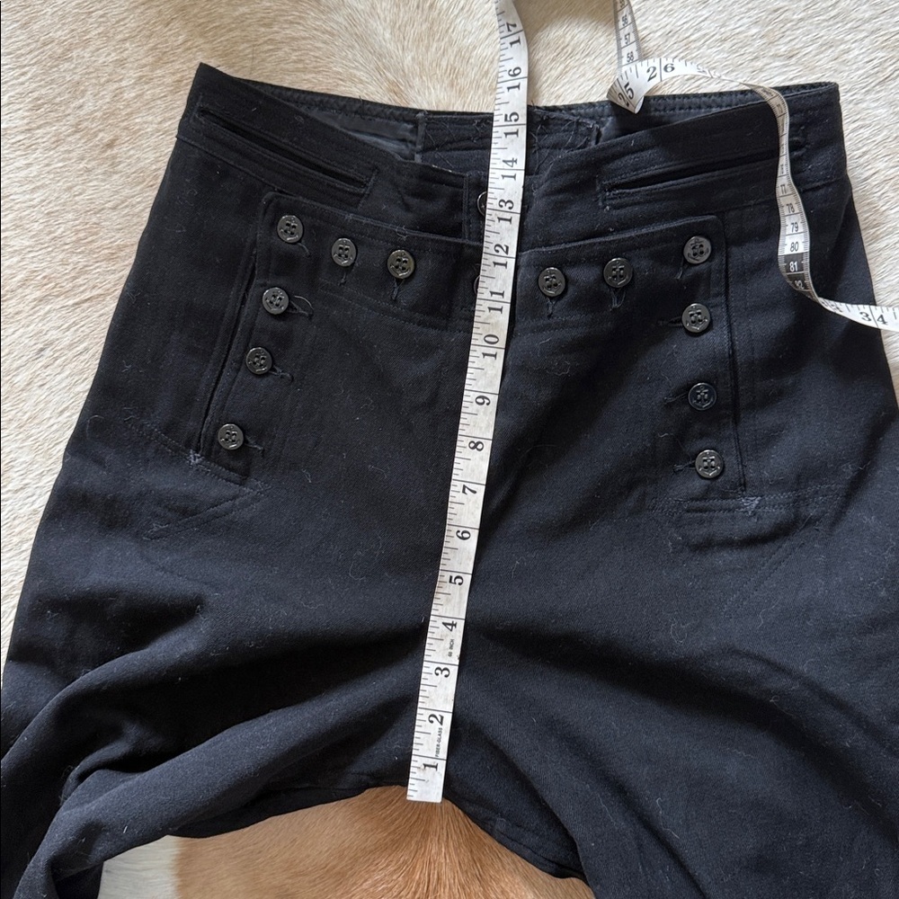 Unique wool front panel buttons Black Wide-Leg Pants sailor style - Picture 13 of 16